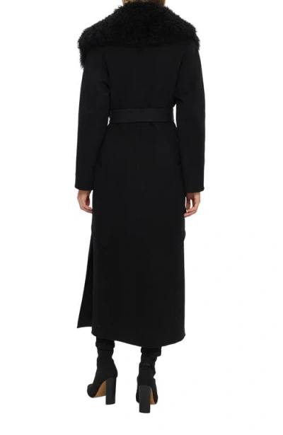 Gorski Double Face  Wool And Cashmere Coat With Detachable Genuine Shearling Collar With Belt In Black