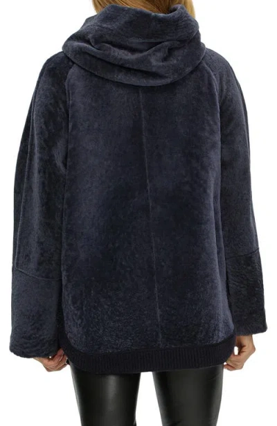 Gorski Reversible Textured Genuine Shearling Zip Parka With Ribbed Hem In Blue