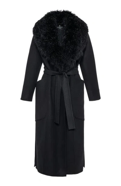 Gorski Double Face  Wool And Cashmere Coat With Detachable Genuine Shearling Collar With Belt In Black
