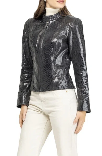 Gorski Metis Suede Pythn Printed Zip Jacket In Gray