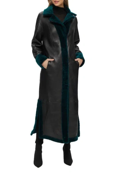 Gorski Reversible Textured Genuine Shearling Coat With Side Slits, Belt In Green