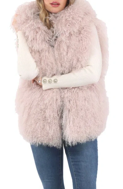 Gorski Reversible Genuine Shearling Vest With Wool And Cashmere Blend Back In Pink