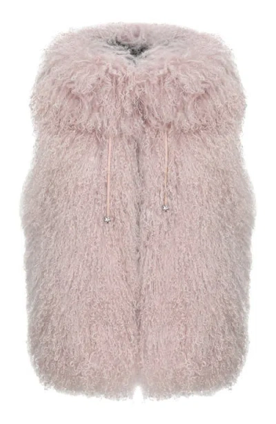 Gorski Reversible Genuine Shearling Vest With Wool And Cashmere Blend Back In Pink