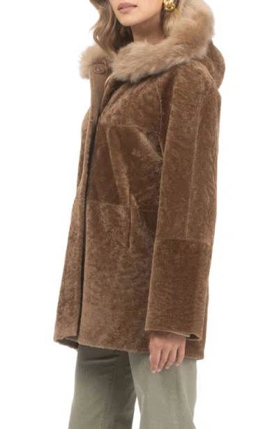 Gorski Reversible Textured Genuine Shearling Parka With Genuine Shearling Trim In Brown