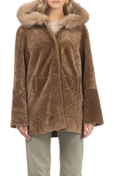 Gorski Reversible Textured Genuine Shearling Parka With Genuine Shearling Trim In Brown
