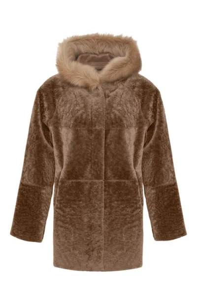 Gorski Reversible Textured Genuine Shearling Parka With Genuine Shearling Trim In Brown