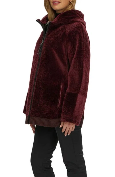 Gorski Reversible Textured Genuine Shearling Zip Parka With Ribbed Hem In Burgundy