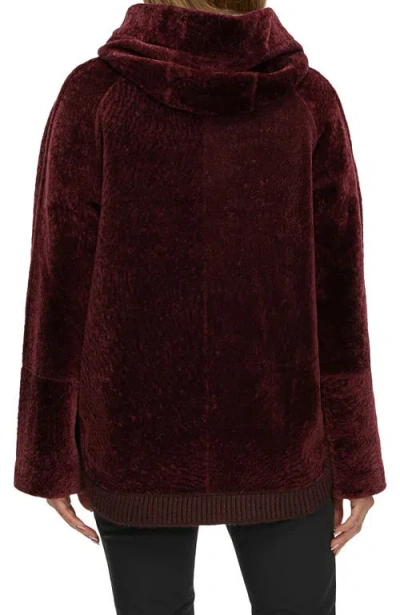 Gorski Reversible Textured Genuine Shearling Zip Parka With Ribbed Hem In Burgundy