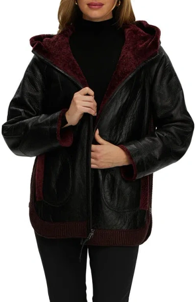 Gorski Reversible Textured Genuine Shearling Zip Parka With Ribbed Hem In Burgundy