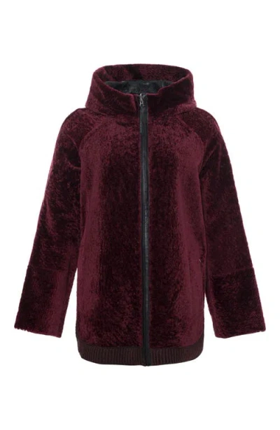 Gorski Reversible Textured Genuine Shearling Zip Parka With Ribbed Hem In Burgundy