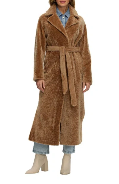 Gorski Reversible Textured Genuine Shearling Coat With Side Slits, Belt In Brown