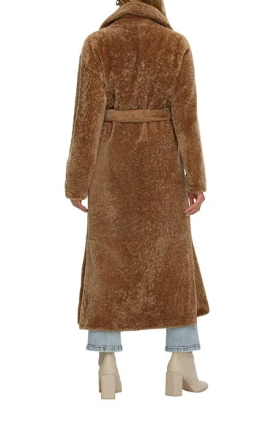 Gorski Reversible Textured Genuine Shearling Coat With Side Slits, Belt In Brown