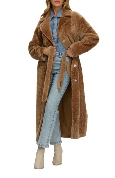 Gorski Reversible Textured Genuine Shearling Coat With Side Slits, Belt In Brown