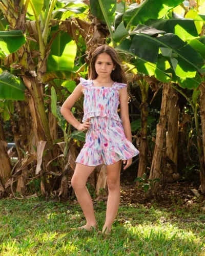 Change Of Scenery Kayla Smocked Bodice Top & Ruffle Skirt Set (toddler, Little Kids, Big Kid)) In Multi