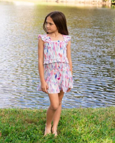 Change Of Scenery Kayla Smocked Bodice Top & Ruffle Skirt Set (toddler, Little Kids, Big Kid)) In Multi