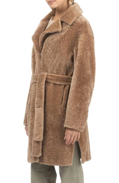 Gorski Reversible Textured Genuine Shearling Stroller, Belt In Brown