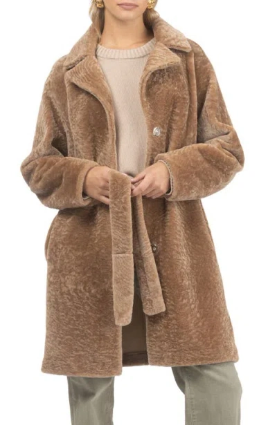 Gorski Reversible Textured Genuine Shearling Stroller, Belt In Brown