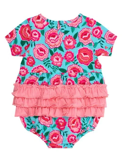 Rufflebutts Knit Short Sleeve Bow Bubble Romper In Multi