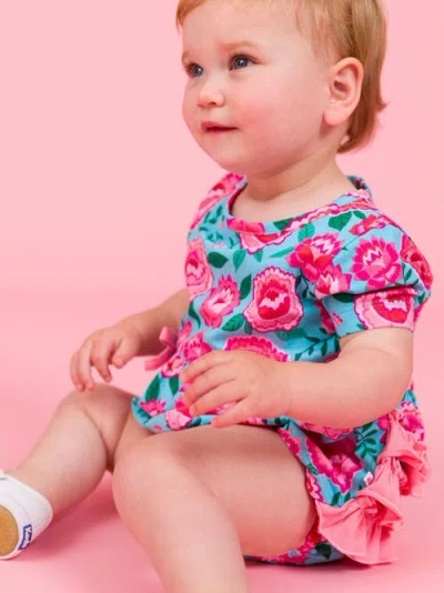 Rufflebutts Knit Short Sleeve Bow Bubble Romper In Multi