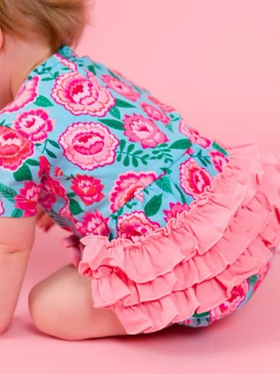 Rufflebutts Knit Short Sleeve Bow Bubble Romper In Multi