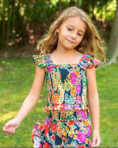 Change Of Scenery Kayla Smocked Bodice Top & Ruffle Skirt Set (toddler, Little Kids, Big Kid)) In Multi