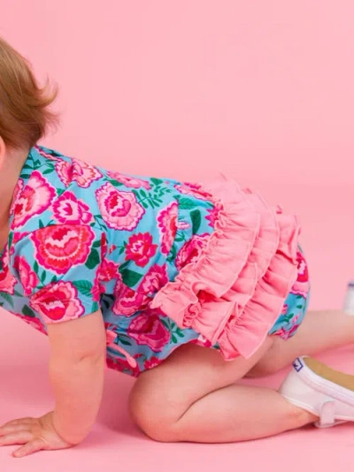 Rufflebutts Knit Short Sleeve Bow Bubble Romper In Multi