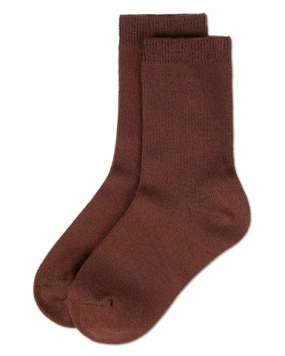 Memoi Kid's Basic Soft Rayon Crew Socks In Brown