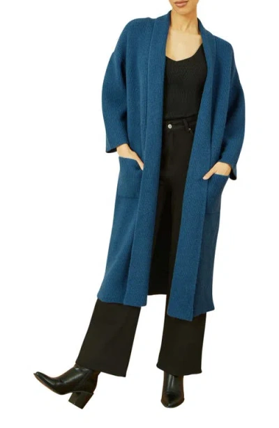 Yumi Knitted Maxi Cardigan In Blue