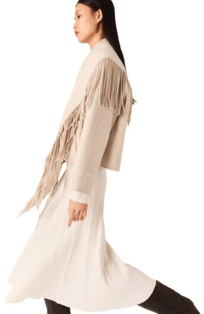 Maje Cropped Wool Coat With Removable Scarf In Neutral