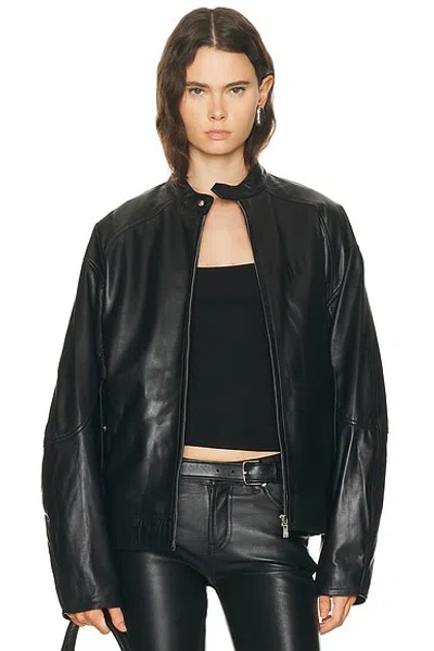 Eb Denim Domenico Leather Bomber Jacket In Black