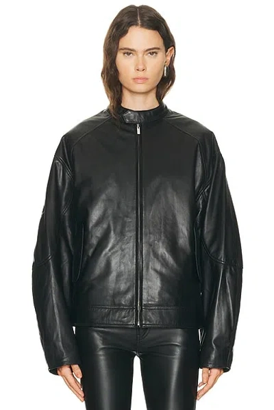 Eb Denim Domenico Leather Bomber Jacket In Black