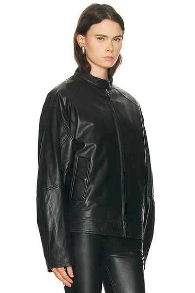 Eb Denim Domenico Leather Bomber Jacket In Black