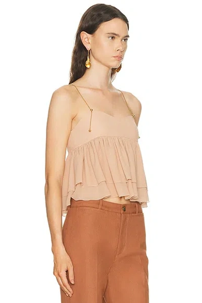 Chloé Tiered Ruffle Organic Silk Georgette Babydoll Top In Neutral