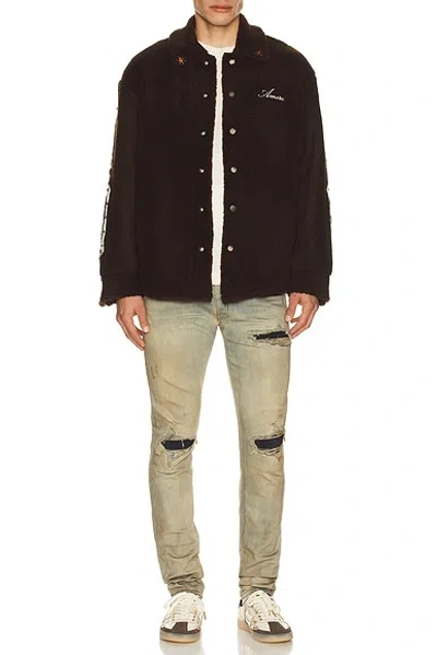 Amiri Suede Mx1 Jeans Distressed Style Trousers In Neutral