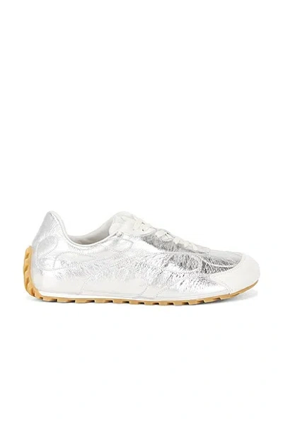 Bottega Veneta Orbit Flash Suede-trimmed Metallic Leather Sneakers In Silver