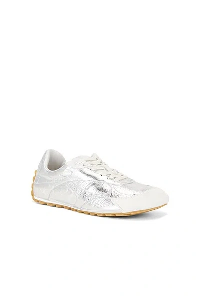 Bottega Veneta Orbit Flash Suede-trimmed Metallic Leather Sneakers In Silver