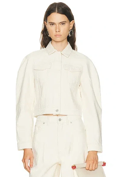 Jacquemus Cropped Denim Jacket Flap Pockets In White