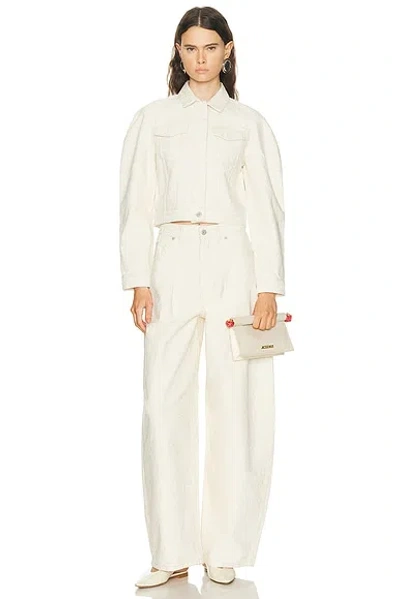 Jacquemus Cropped Denim Jacket Flap Pockets In White