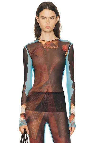 Jean Paul Gaultier Re Edition Tennis Mesh Graphic Top In Brown
