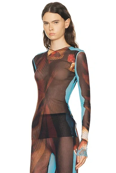 Jean Paul Gaultier Re Edition Tennis Mesh Graphic Top In Brown