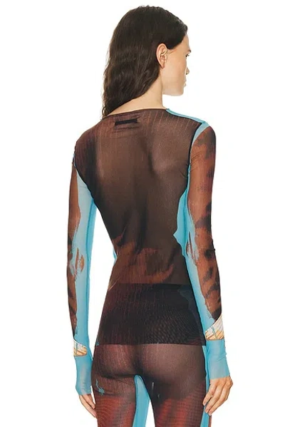 Jean Paul Gaultier Re Edition Tennis Mesh Graphic Top In Brown