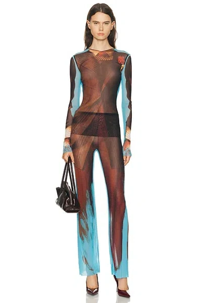 Jean Paul Gaultier Re Edition Tennis Mesh Graphic Top In Brown