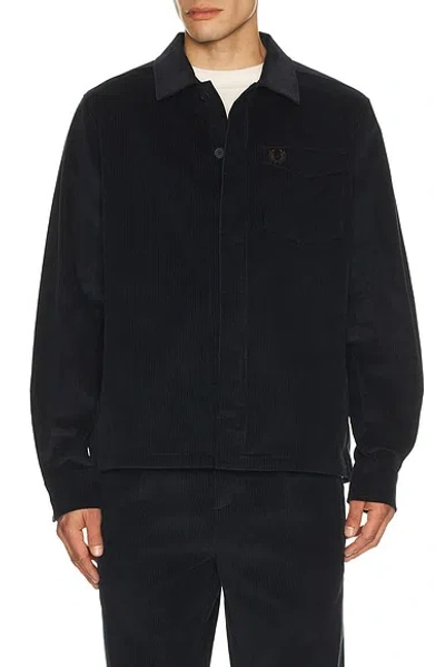 Fred Perry Zip Through Overshirt Black In Blue