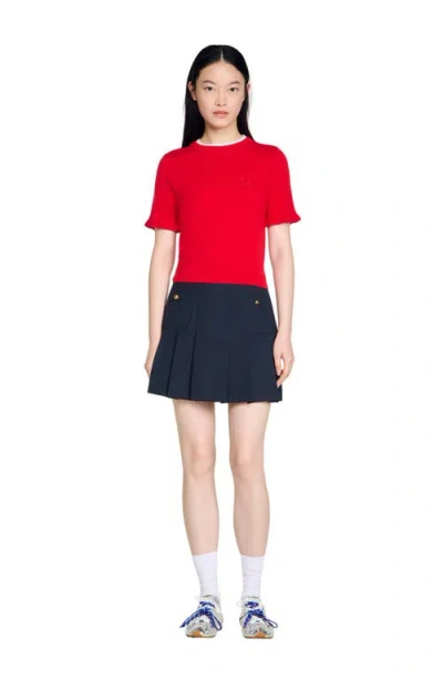 Sandro Contrast Collar Wool Sweater In Red