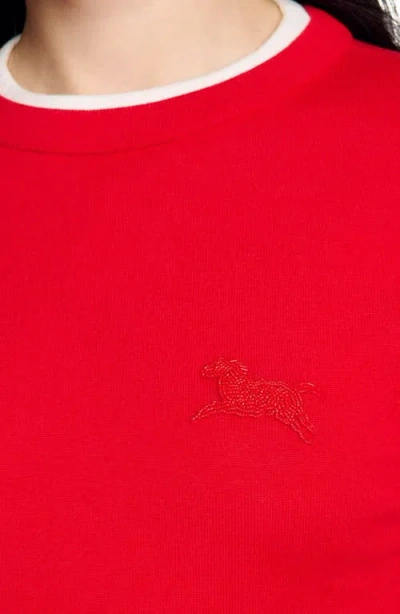 Sandro Contrast Collar Wool Sweater In Red