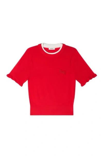 Sandro Contrast Collar Wool Sweater In Red