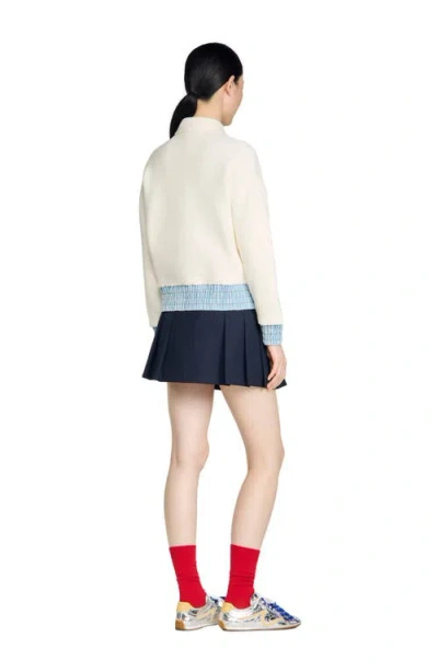 Sandro Womens Ecru Denim-hem Button-down Knitted Cardigan In White
