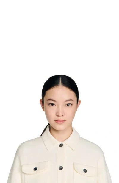 Sandro Womens Ecru Denim-hem Button-down Knitted Cardigan In White