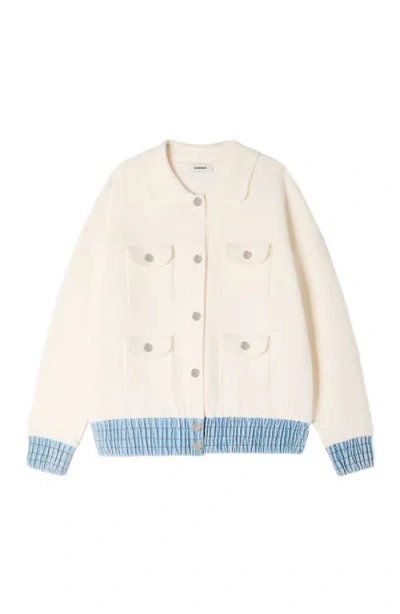 Sandro Womens Ecru Denim-hem Button-down Knitted Cardigan In White