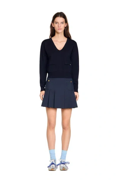 Sandro V-neck Wool Sweater In Blue